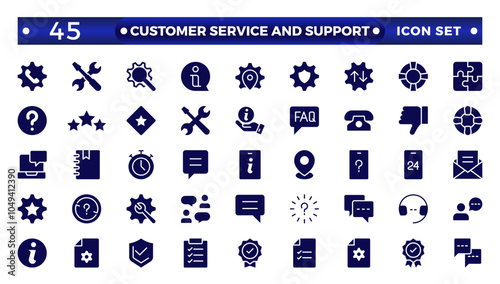 Customer Service and Support—Solid Icon Collection. This solid, modern style of customer service icons includes feedback, technical support, assistance, information, and more.