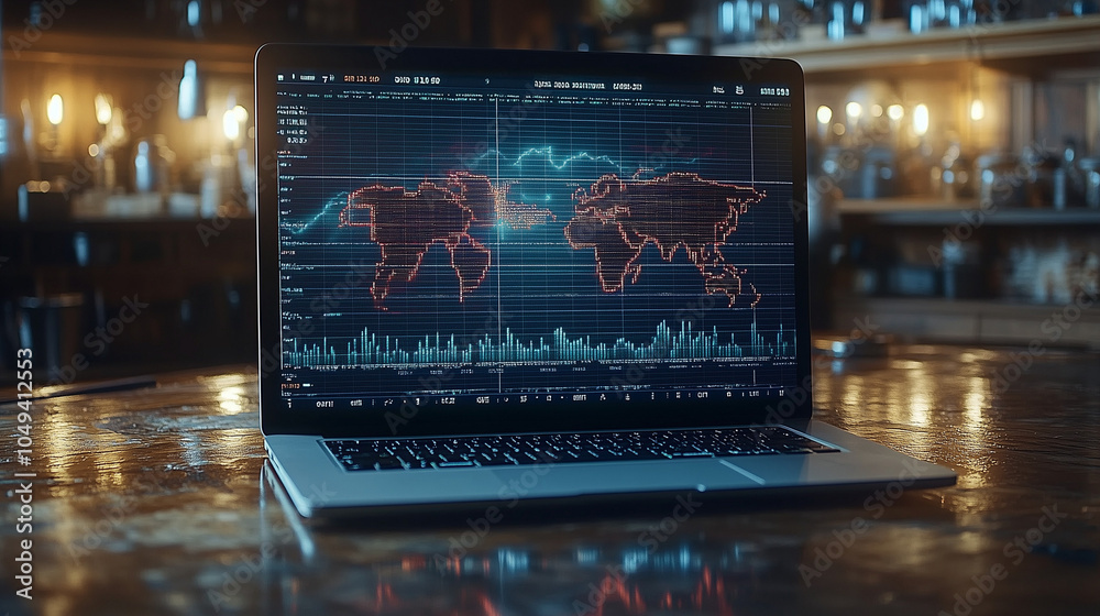Fototapeta premium Global Market Analysis - World Map Data Visualization