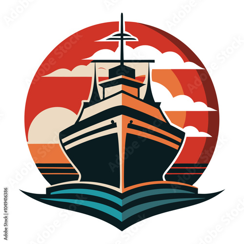 ship silhouette on retro vintage background vector