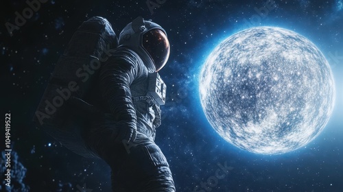 astronaut in a space suit is floating in space.