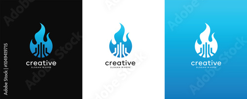 Abstract blue flame vector logo design template 