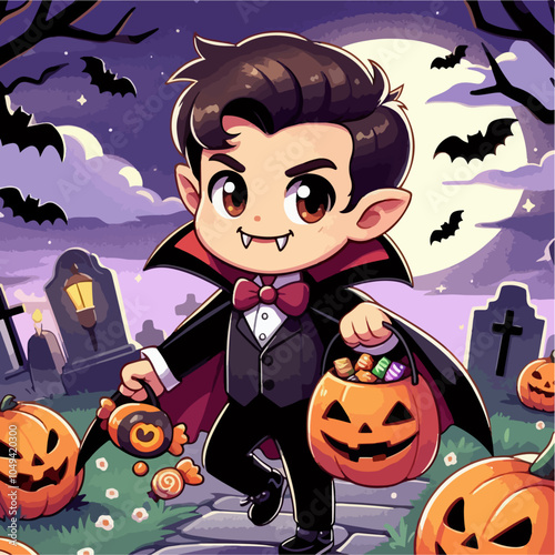 Illustration of a cartton hallowen and pumpkin photo