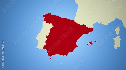 Spain map animation 4K, Europe, world geography, detailed location visualization