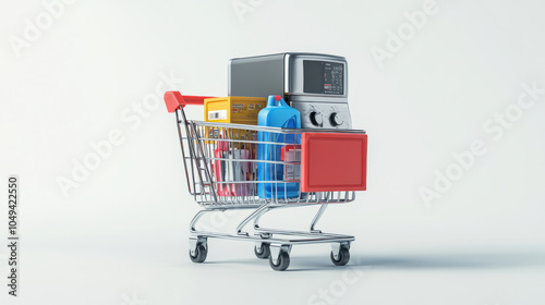 Various household appliances on the shopping cart photo