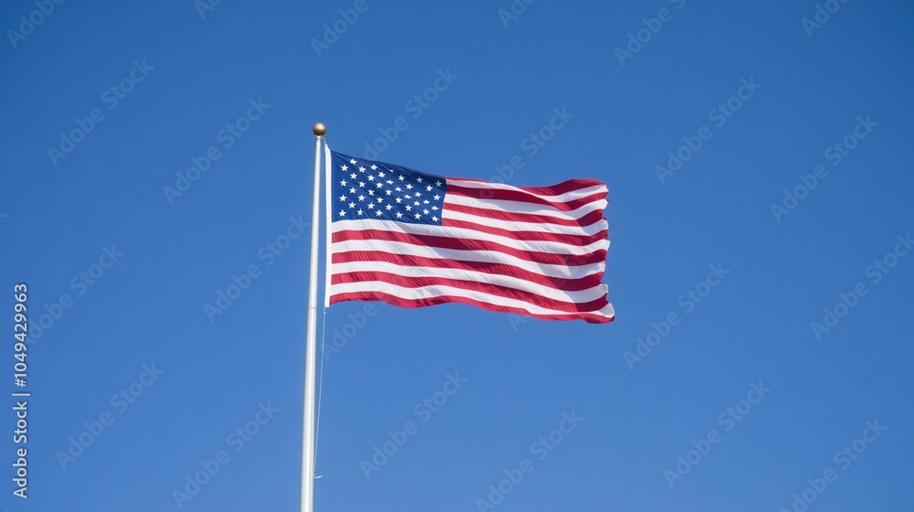 American flag waving in the wind against a blue sky. American flag waving in the wind against a blue sky.