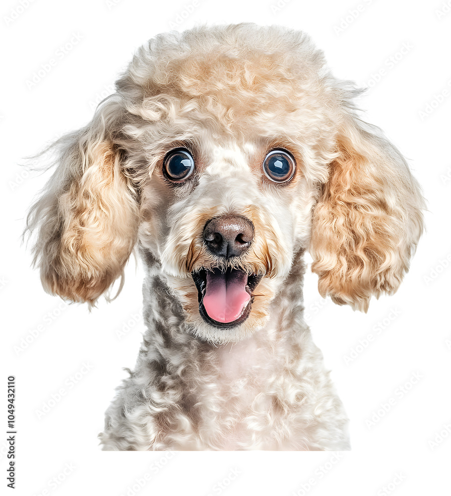 Surprised puppy, dog, white poodle isolated on a transparent PNG background, white background , cut out, clipping path, Generative Ai
