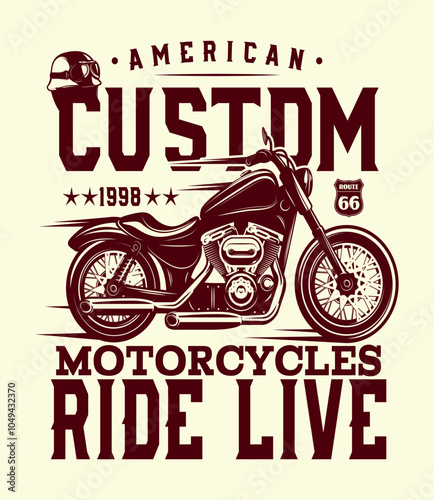 Original vector illustration in retro style.  custom motorcycle 1987. T-shirt DesignOriginal vector illustration in retro style.  custom motorcycle 1987. T-shirt Design photo