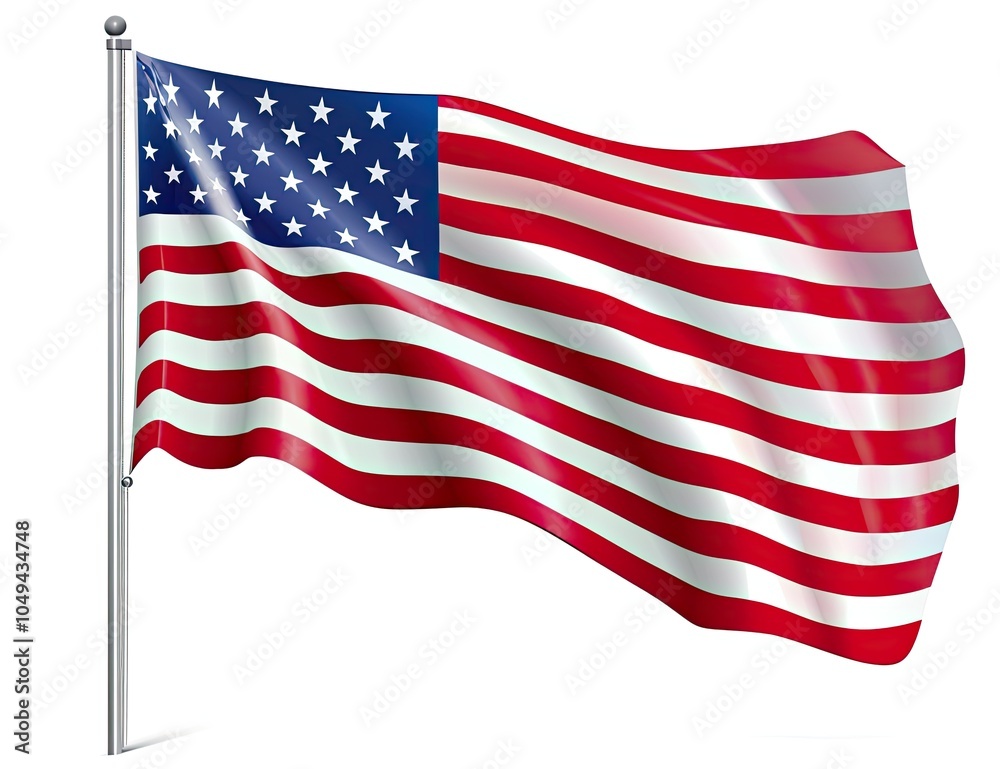 An American flag, symbolizing freedom, waves on a tall pole An American flag, symbolizing freedom, waves on a tall pole