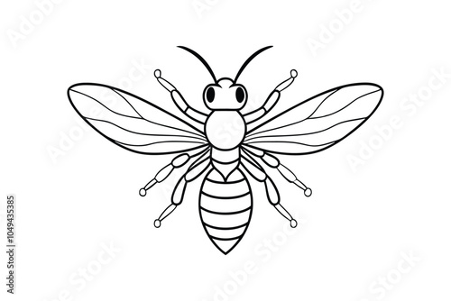 Giant Hornet Bee Line Art Vector Illustration – Fierce and Detailed Insect Design for Nature and Wildlife Art