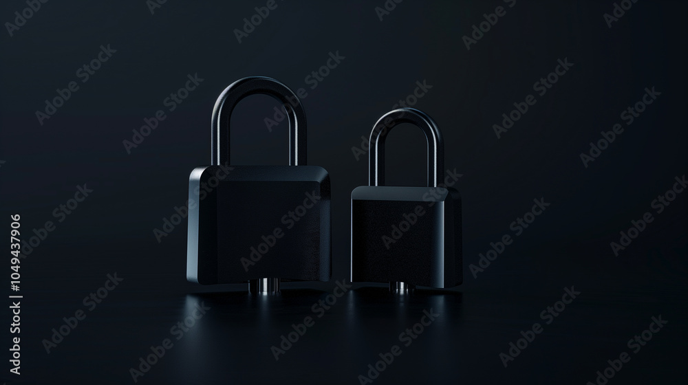 Fototapeta premium Two Black Padlocks on Dark Background Representing Security and Privacy