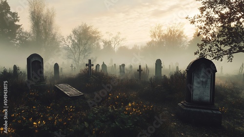 cemetery in the fog