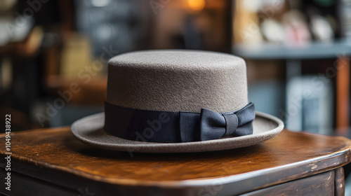 Pork pie hat with a low crown photo