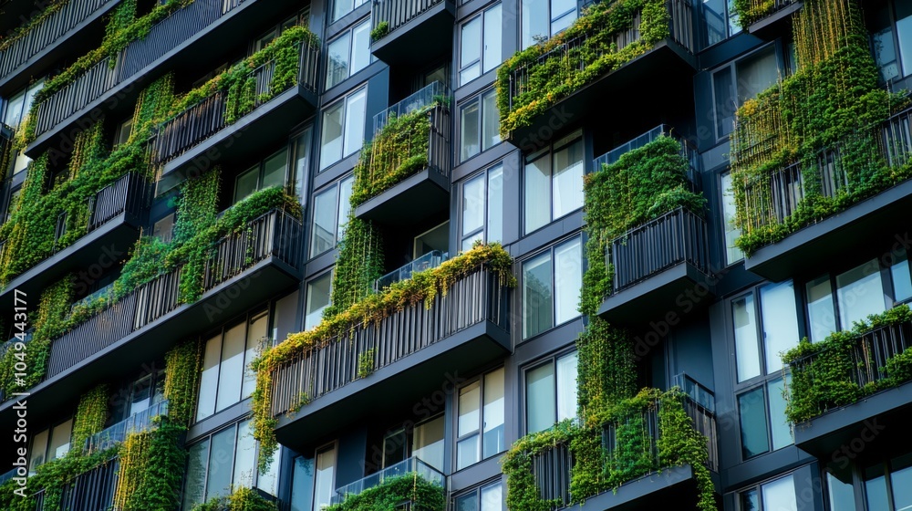 Obraz premium Modern Building Design with Lush Green Textures