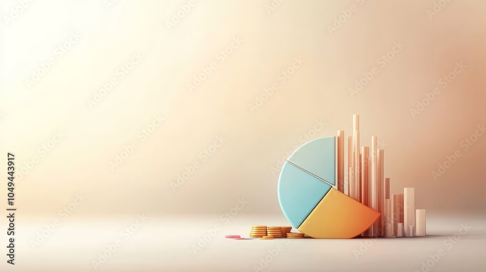 3D Illustrated Investment Portfolio Overview, vibrant pie chart showcasing diverse financial assets for strategic planning and analysis