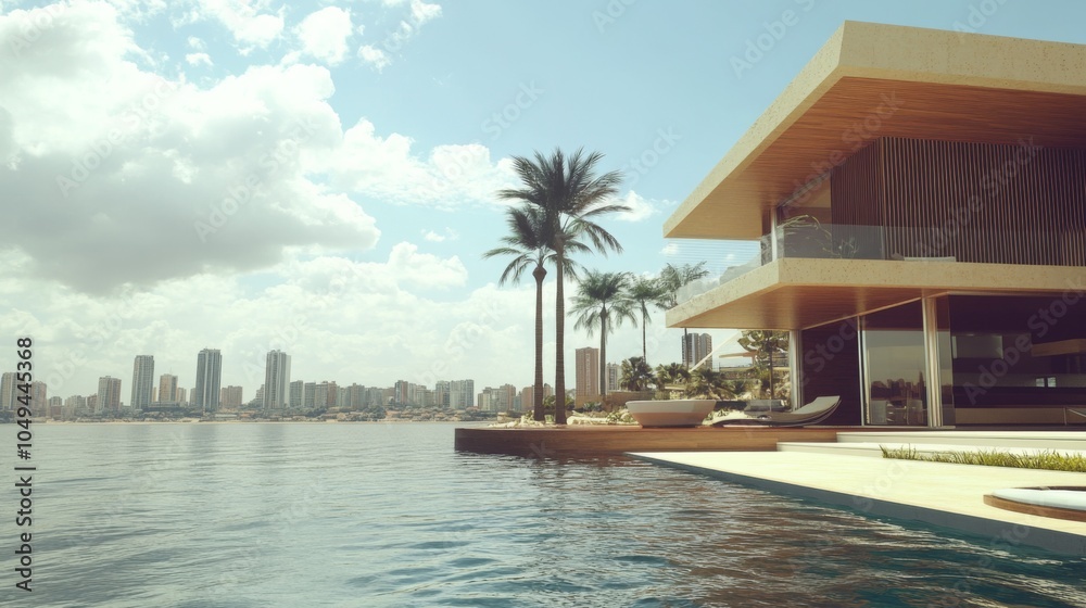 Fototapeta premium Modern Home with Inviting Atmosphere by Water
