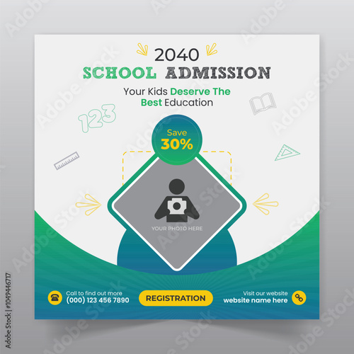 School admission social media post and back to school promotion web banner template
