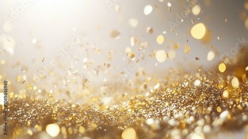 Abstract background featuring sparkling fireworks and shimmering gold confetti for New Year, isolated on white