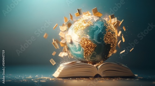 Obraz na płótnie Global Education Network, a vibrant globe surrounded by interconnected books symbolizing universal access to knowledge and learning. w salonie