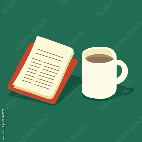 Note pad or Cup of coffee with drink coffee or tea vector illustration design with green background 