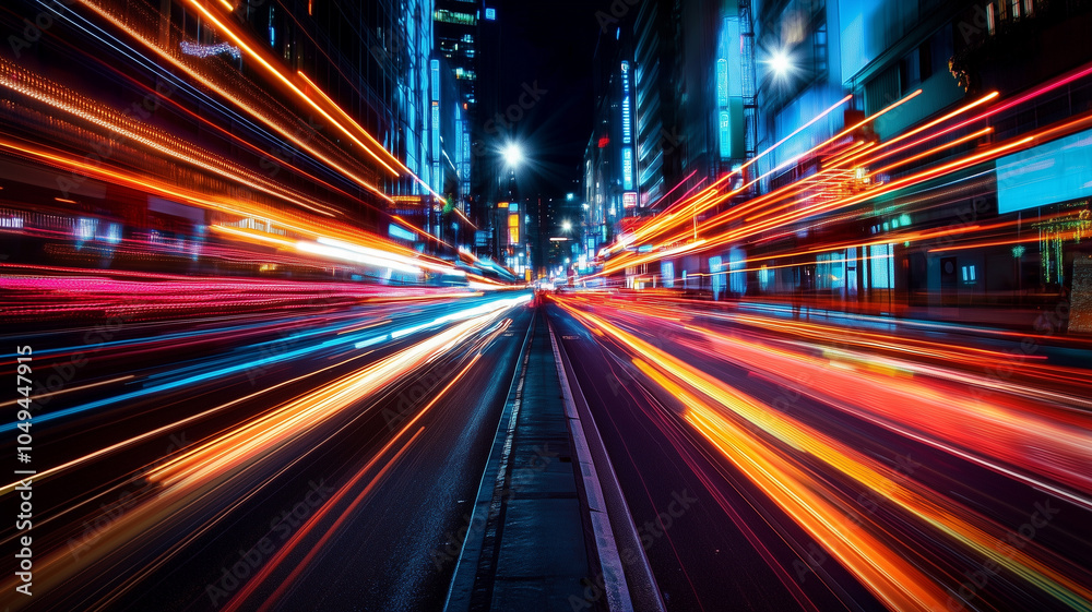 Dynamic light movement and high speed effects, traffic movement and cyberpunk neon elements Dynamic light movement and high speed effects, traffic movement and cyberpunk neon elements