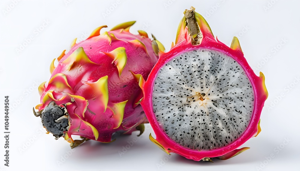 Whole Dragon Fruit and Halved Dragon Fruit Display Whole Dragon Fruit and Halved Dragon Fruit Display