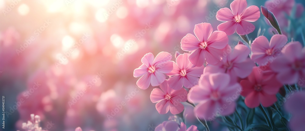 Beautiful perennial phlox blooms in pink, highlighting their delicate structure and vivid color in a sunny garden setting