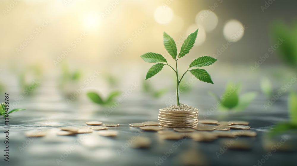 Sustainable Investing Growth, vibrant 3D visual of green energy stocks soaring, highlighting eco-friendly financial trends and future potential