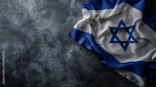 waving colorful national flag of israel on gray background. photo