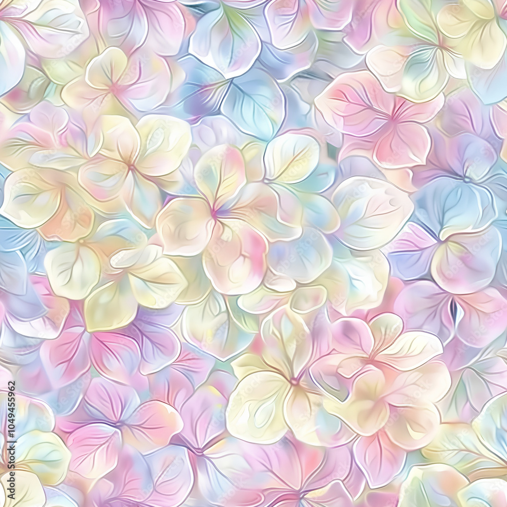 Light and airy watercolor hydrangea arrangement in pastel colors, seamless design Light and airy watercolor hydrangea arrangement in pastel colors, seamless design