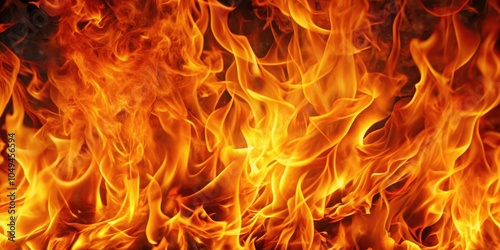 A Close-Up View of Burning Flames, Exhibiting a Captivating Dance of Orange and Yellow Hues, Creating a Vivid Display of Natural Energy