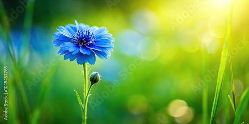 blue flower on a green background during summer evening