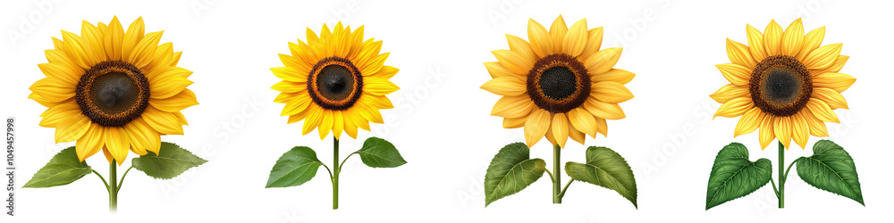 Obraz premium Vibrant sunflowers against dark background, collection, clipart, isolated on transparent background
