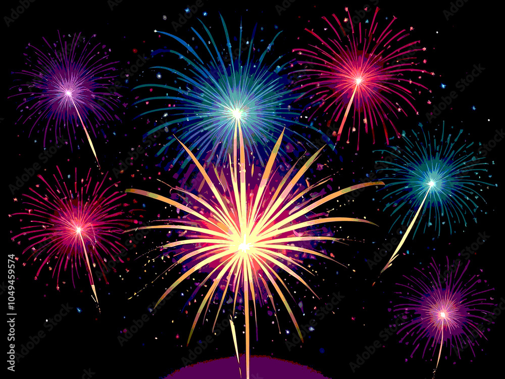 Naklejka premium Abstract holiday festive colorful firework background illustration