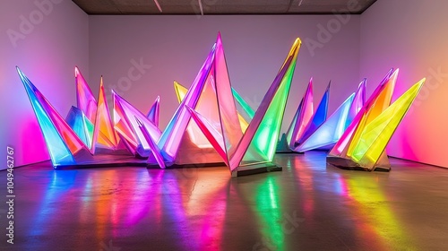 Colorful abstract light installation in modern art gallery photo