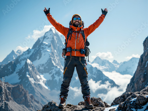 Conquering heights  celebrate every victory in nature s majesty of the great outdoors, photography of adventure concept. photo