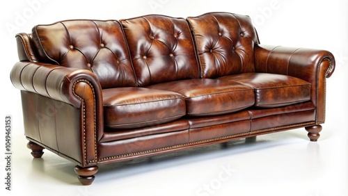 Classy leather sofa on white background with a tilted angle
