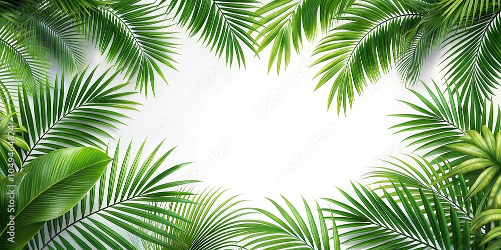 Fototapeta premium Tropical Palm Leaves Frame with White Background for Design and Decoration