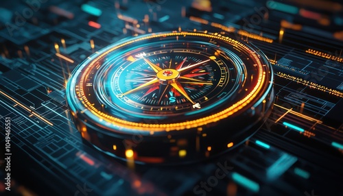 Wallpaper Mural A compass in 3D art directing business focus towards digital transformations. Torontodigital.ca