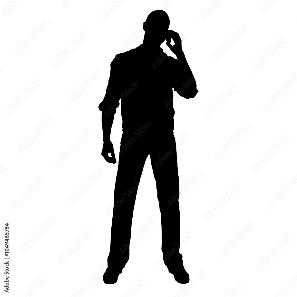 Silhouette man talking with mobile phone. Vector silhouette isolated on white background Silhouette man talking with mobile phone. Vector silhouette isolated on white background