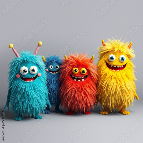 monsters with a smile funny cartoon zombie with horns two owls monster