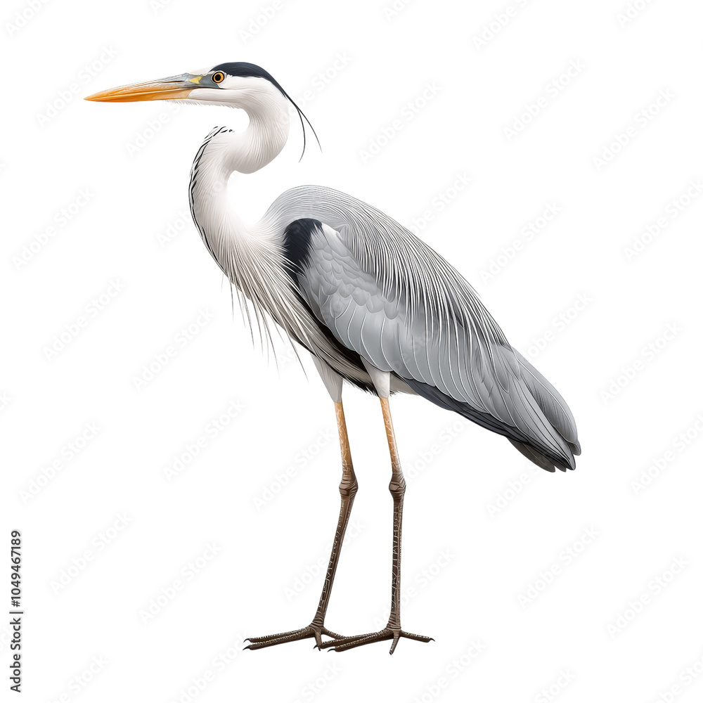 Obraz premium Elegant heron standing tall in the spotlight clipart, isolated on transparent background.