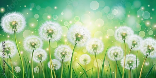 A field of delicate dandelion blossoms bathed in soft, golden light, a whimsical vision of nature's beauty