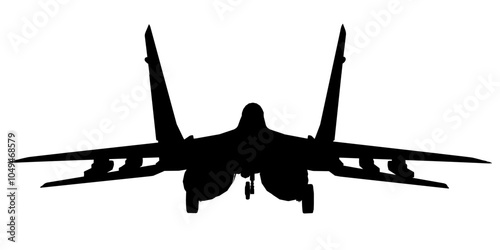 Vector illustration of silhouette fighter jet, war plane. Silhouette of the multirole aircraft isolated on white background
