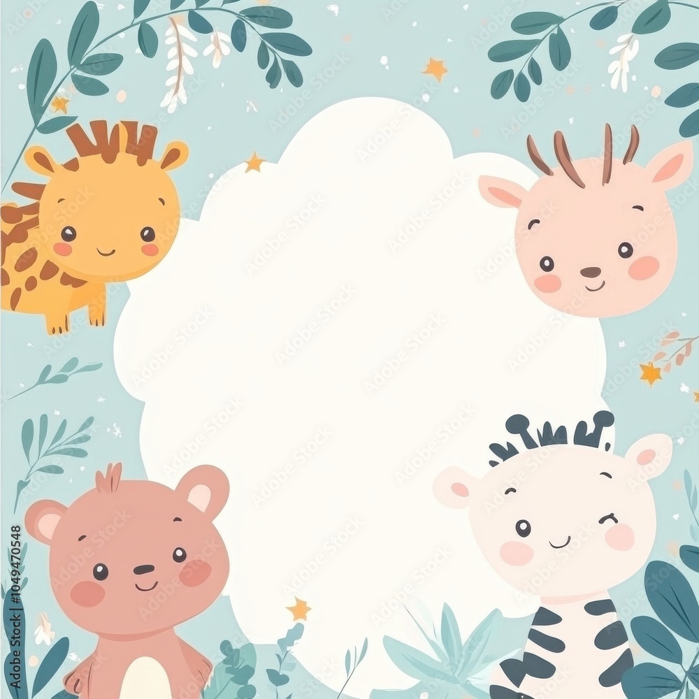 A group of cartoon animals are sitting in a circle on a blue background A group of cartoon animals are sitting in a circle on a blue background