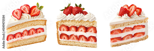 Delicious strawberry shortcake layers delight, collection, clipart, isolated on transparent background. photo