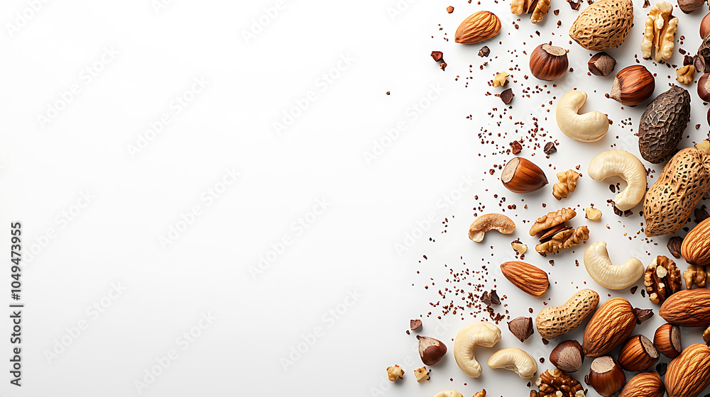 Fototapeta premium Assorted nuts arranged on a light background