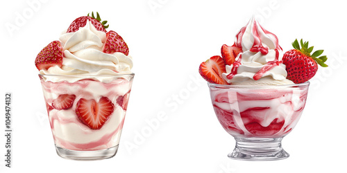 Delightful strawberry ice cream sundae creation, collection, clipart, isolated on transparent background.