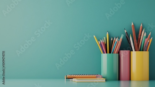 Artistic stationery laid out for backtoschool preparation, 3D illustration photo