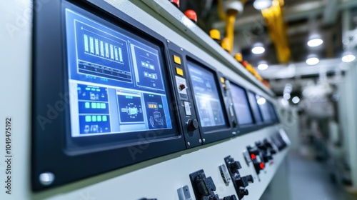 Human-machine interface (HMI): Industrial control panel with touch screen interface