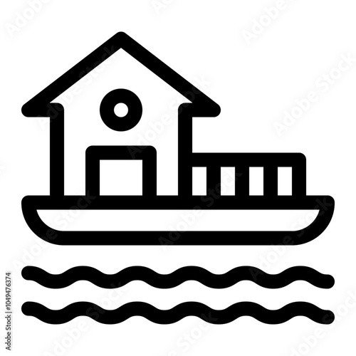 Houseboat icon. Housing, dock, house on the water. Vector illustration